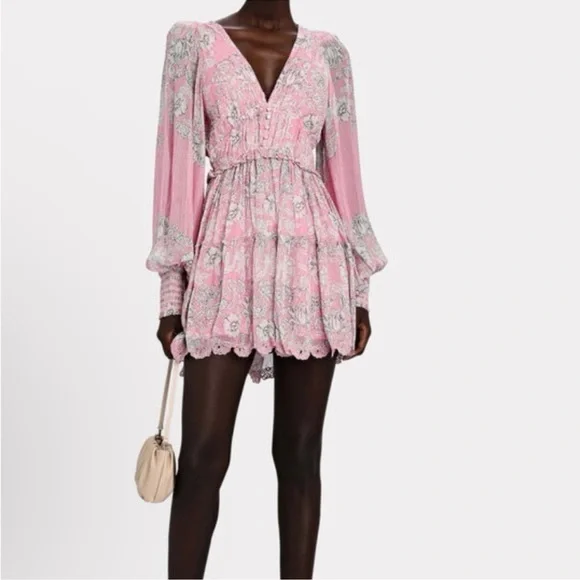 Hemant & Nandita pink metallic embroidered tiered Mini Dress size M - Picture 1 of 14